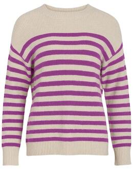 Vila 14089536 viril rib stripe l/s knit top Print / Multi