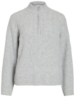 Vila 14109029 ssia l/s high neck zipper top Grijs