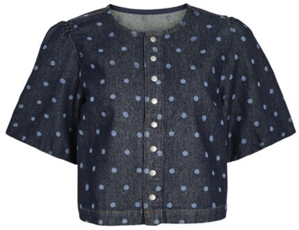 Vila 14112344 vipal 2/4 dot denim top Blauw - 40
