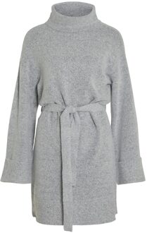 Vila Strikkoord In De Taille Gebreide Jurk Dames Grijs Light Grey Melange - XL