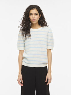 Vila vidalo o-neck s/s stripe knit-noos 14106601 white alyssum/nantucket Blauw - M