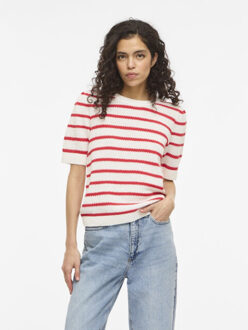 Vila vidalo o-neck s/s stripe knit-noos 14106601 white alyssum Rood - M