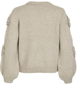 Vila Vifaye o-neck ls embrodiery knit top beige Ecru