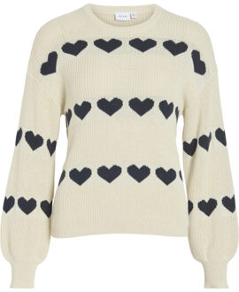 Vila Vijamilla l/s o-neck jacquard knit - maat S Beige