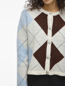 Vila Vikayla o-neck ls check knit cardibfs beige - maat M Ecru