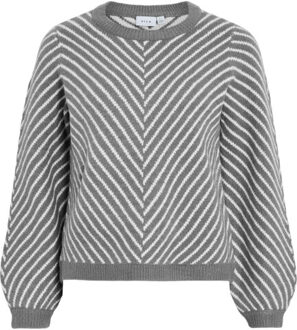 Vila Vikhaia o-neck l/s stripe knit top/ - maat XL Grijs