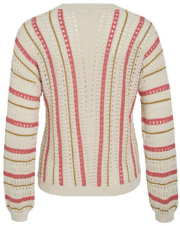 Vila Vimarian o-neck ls stripe knit top ecru dessin