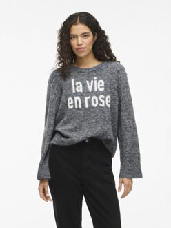 Vila Vimelie o-neck ls detail knit topr melee Grijs