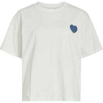 Vila vimonie heart o-neck s/s top 14113596 snow white Wit - M