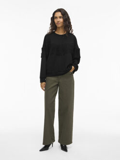 Vila vireflect l/s o-neck fringe sweatsh 14109498 beauty Zwart - M