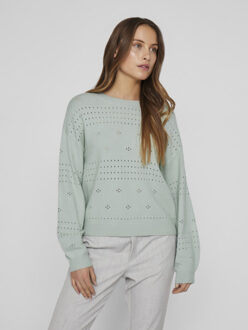 Vila Viril ls o-neck pointelle knit top mint Groen