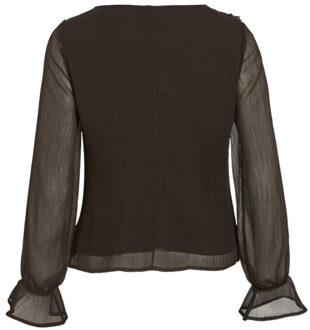 Vila Visilja ls v-neck frill top #8 - Bruin - S
