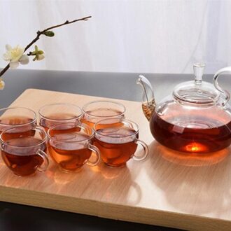 VILEAD 600 ml 8 stks/set Glas Theepot Set Met Base Met Cup Kong Fu Bloem Tea Cups Hoge Pot Set hittebestendig Glas Home Office ovaal Cup