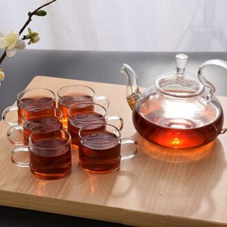 VILEAD 600 ml 8 stks/set Glas Theepot Set Met Base Met Cup Kong Fu Bloem Tea Cups Hoge Pot Set hittebestendig Glas Home Office rechtdoor Cup