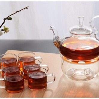 VILEAD 600 ml 8 stks/set Glas Theepot Set Met Base Met Cup Kong Fu Bloem Tea Cups Hoge Pot Set hittebestendig Glas Home Office rechtdoor ronde Base