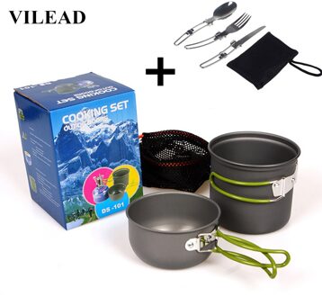 Vilead Draagbare Outdoor Servies Camping Wandelen Reizen Gebruiksvoorwerpen Picknick Kookgerei Kom Pot Pan Set Voor 1-2 Mensen