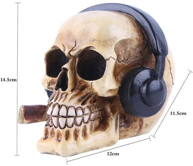 Vilead Hars Ambachtelijke Schedel Hoofd Met Hoofdtelefoon Art Schilderen Movie Props Schedel Ornament Muziek Bar Decoratie Standbeelden Sculpturen