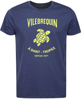 Vilebrequin Blauw Katoen Logo Print T-Shirt Vilebrequin , Blue , Heren - Xl,L,M,S