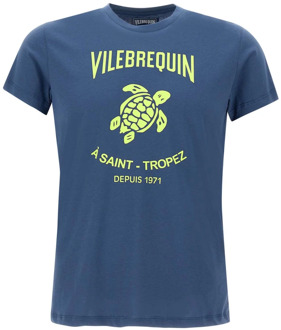 Vilebrequin Blauw Schildpad Print Katoenen T-shirt Vilebrequin , Blue , Heren - L,M,S