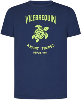 Vilebrequin Blauwe Ribgebreide Crew Neck T-shirts en Polos Vilebrequin , Blue , Heren - L,S