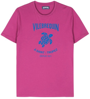 Vilebrequin Fuchsia Katoen Logo T-shirt Vilebrequin , Pink , Heren - Xl,L,M