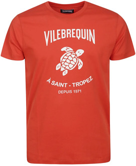 Vilebrequin Rode Katoenen Half-Sleeved Logo T-Shirt Vilebrequin , Red , Heren - Xl,L,M,S