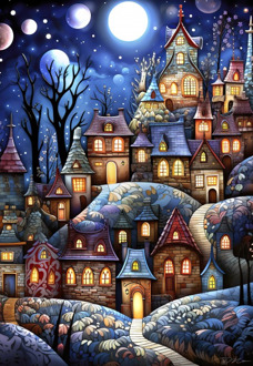 Village Under The Moon Puzzel (1000 stukjes)
