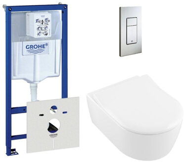 Villeroy & Boch Avento Closet inclusief inbouwreservoir en bedieningsplaat dualflush verticaal horizontaal RVS 0729205/0720026/sw59891/ Wit