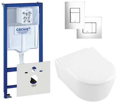 Villeroy & Boch Avento Closet inclusief inbouwreservoir en bedieningsplaat verticaal/horizontaal chroom 0720001/0729205/sw59891/ Wit