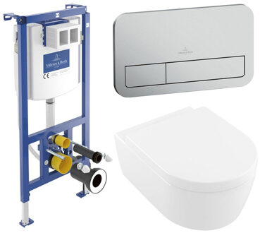 Villeroy & Boch Avento pack wandcloset - directflush - diepspoel - met inbouwreservoir - bedieningsplaat edelmat - Ceramic+ stone white 92242700 / 92249069 / 5656HRRW Stone Wit mat