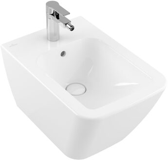 Villeroy & Boch Finion wandbidet 1 kraangat 37.5x56cm ceramic+ met overloop wit 446500R1 Wit Alpin