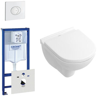 Villeroy & Boch O.novo compact toiletset bestaande uit inbouwreservoir, toiletpot, toiletzitting en bedieningsplaat wit 0729126/0729205/0124162/0124182/