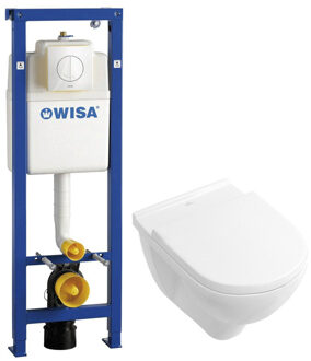 Villeroy & Boch O.novo inbouwset Wisa met vlakspoel wandcloset wit softclose zitting afdekplaat wit 0124138/0124182/0704406/