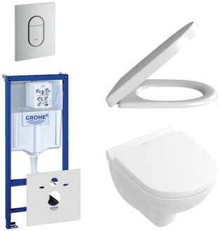 Villeroy & Boch O.Novo toiletset - compact - met inbouwreservoir - softclose en quickrelease zitting - bedieningsplaat verticaal chroom mat 0729205/0729241/0124162/0124182/ Wit