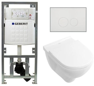 Villeroy & Boch O.novo Toiletset - Geberit inbouwreservoir - diepspoel wandcloset - softclose - bedieningsplaat rechthoekige knoppen - wit 0701131/0124124/0124182/SW706187/