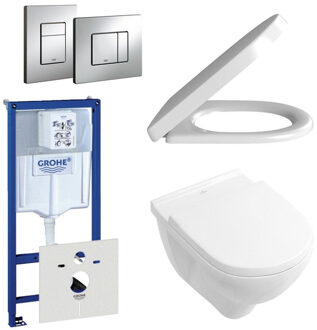 Villeroy & Boch O.Novo Toiletset - softclose en quickrelease zitting - bedieningsplaat verticaal/horizontaal chroom - wit 0720001/0729205/0124182/1024992/