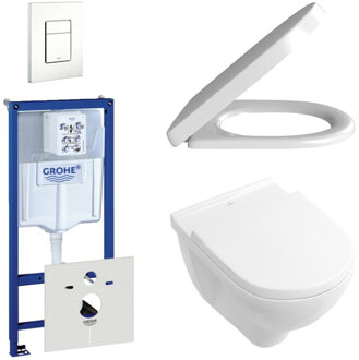 Villeroy & Boch O.Novo Toiletset - softclose en quickrelease zitting - bedieningsplaat verticaal/horizontaal wit - wit 0720003/0729205/0124182/1024992/
