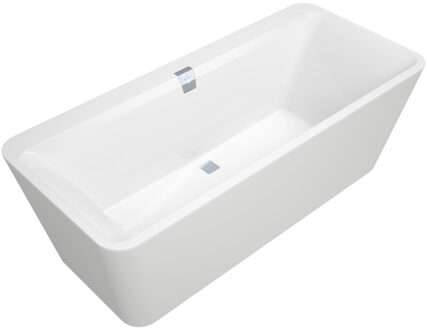 Villeroy & Boch Squaro Edge 12 kunststof bad quaryl rechthoekig vrijstaand 180x80x45cm incl. paneel en afvoer /overloopcombinatie wit UBQ180SQE7PDV-01 Wit glans