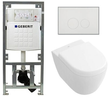 Villeroy & Boch Subway 2.0 Compact DirectFlush Toiletset - Geberit reservoir - softclose - quickrelease - bedieningsplaat ronde knoppen - wit 0701131/1024232/SW706186/1025456/