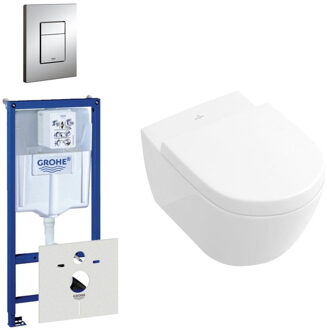 Villeroy & Boch Subway 2.0 compact toiletset bestaande uit inbouwreservoir, toiletpot, toiletzitting en bedieningsplaat mat chroom 0720002/0729205/1024232/1025456/ Wit