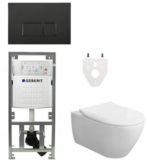 Villeroy & Boch Subway 2.0 DirectFlush CeramicPlus toiletset slimseat zitting met Geberit reservoir en bedieningsplaat met rechthoekige knoppen mat zwart 0701131/SW706189/ga26033/ga91964/ wit