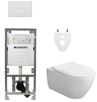 Villeroy & Boch Subway 2.0 DirectFlush CeramicPlus toiletset slimseat zitting met Geberit reservoir en bedieningsplaat met rechthoekige knoppen wit 0701131/SW706187/ga26033/ga91964/