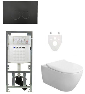 Villeroy & Boch Subway 2.0 DirectFlush CeramicPlus toiletset slimseat zitting met Geberit reservoir en bedieningsplaat met ronde knoppen mat zwart 0701131/SW706188/ga26033/ga91964/ wit