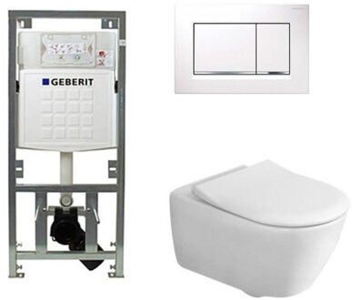 Villeroy & Boch Subway 2.0 inbouwset met diepspoel wandcloset directflush slimseat zitting afdekplaat Sigma 30 DF wit/verchroomd glans 0701131/ga26028/ga91964/sw61798/