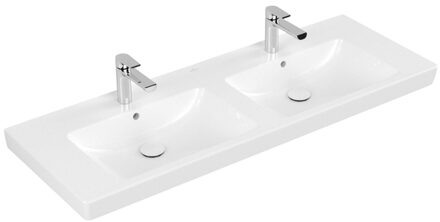 Villeroy & Boch Subway 2.0 meubelwastafel dubbel 130x47cm 2 kraangaten met overloop ceramic+ wit