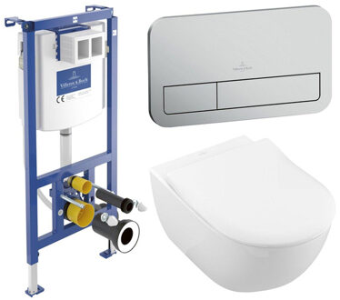 Villeroy & Boch Subway 2.0 pack wandcloset - directflush - diepspoel - slimseat zitting softclose & quickrelease - met inbouwreservoir - bedieningsplaat edelmat - wit 92242700 / 92249069 / 5614R201 Wit Alpin glans