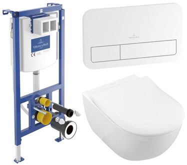 Villeroy & Boch Subway 2.0 pack wandcloset - directflush - diepspoel - slimseat zitting softclose & quickrelease - met inbouwreservoir - bedieningsplaat wit glans - wit 92242700 / 92249068 / 5614R201 Wit Alpin glans