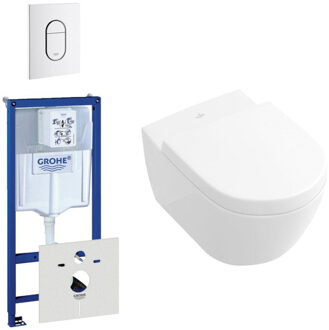 Villeroy & Boch Subway 2.0 toiletset bestaande uit inbouwreservoir, toiletpot, toiletzitting en verticale bedieningsplaat wit 0729205/0729242/0124060/ga26028/