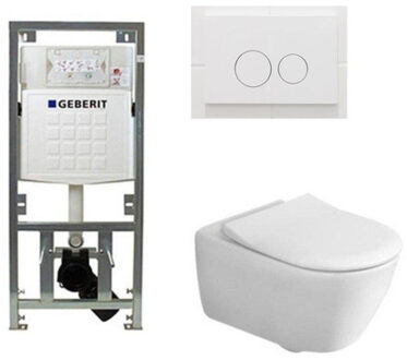 Villeroy & Boch Subway 2.0 Toiletset - Geberit inbouwreservoir - diepspoel - wandcloset - directflush - bedieningsplaat - ronde knoppen - wit 0701131/SW706186/ga26028/ga91964/
