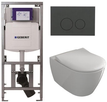 Villeroy & Boch Subway 2.0 Toiletset - inbouwreservoir - diepspoel wandcloset - directflush - slimseat - bedieningsplaat mat antraciet - ronde knoppen - wit 0701131/SW1102376/ga26028/ga91964/ Wit alpin glans